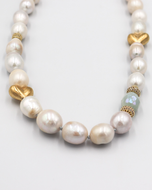 Pearl & Gold Heart Necklace