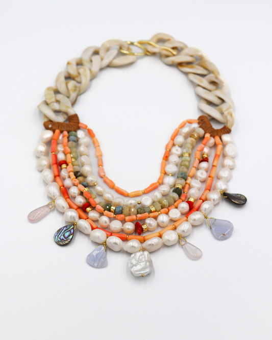 Statement Freshwater Pearl, Coral & Gemstone Necklace
