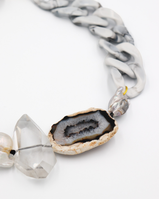 Agate, Quartz & Pearl Chain Necklace