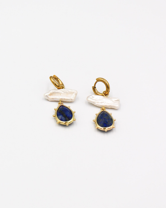 Freshwater Pearl & Lapis Lazuli Drop Earrings