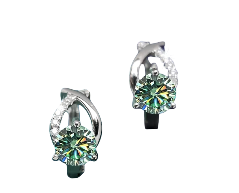 Green Moissanite Open Hoop Earrings