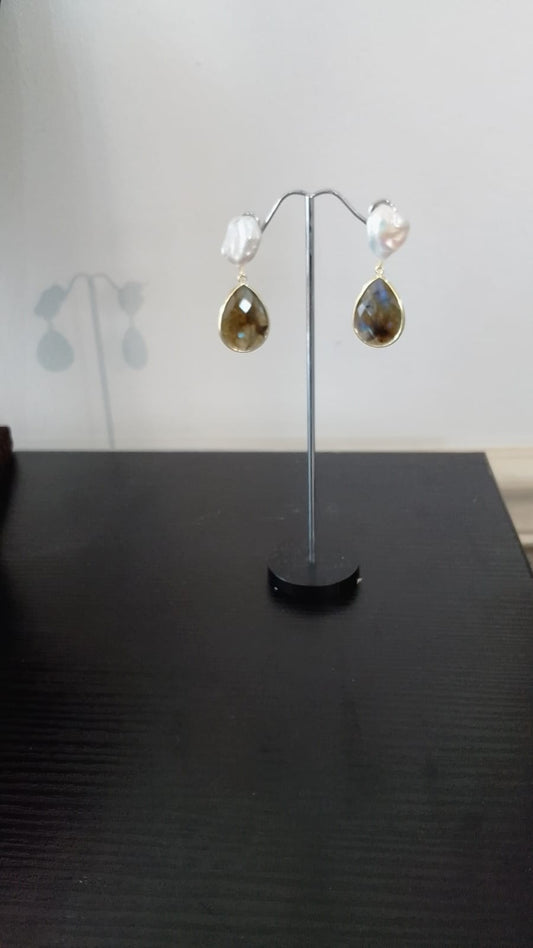 Baroque Pearl and Smokey Quartz Earring