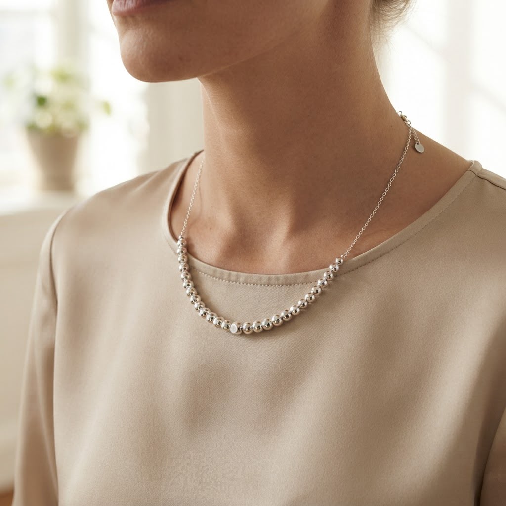 Silver-Tone Graduated Bead Bar Chain Necklace