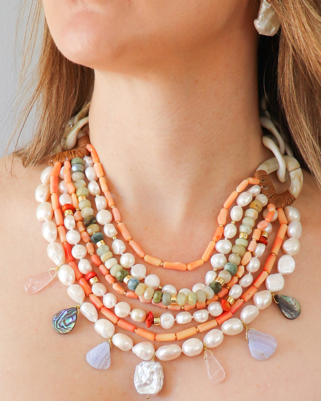 Statement Freshwater Pearl, Coral & Gemstone Necklace