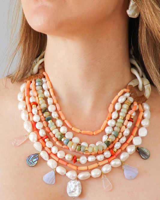 Statement Freshwater Pearl, Coral & Gemstone Necklace