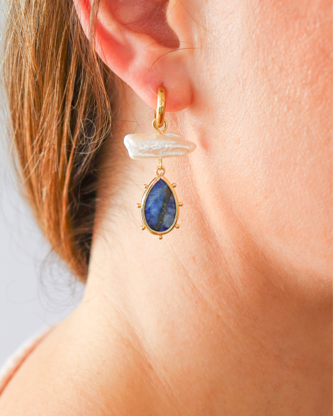 Freshwater Pearl & Lapis Lazuli Drop Earrings