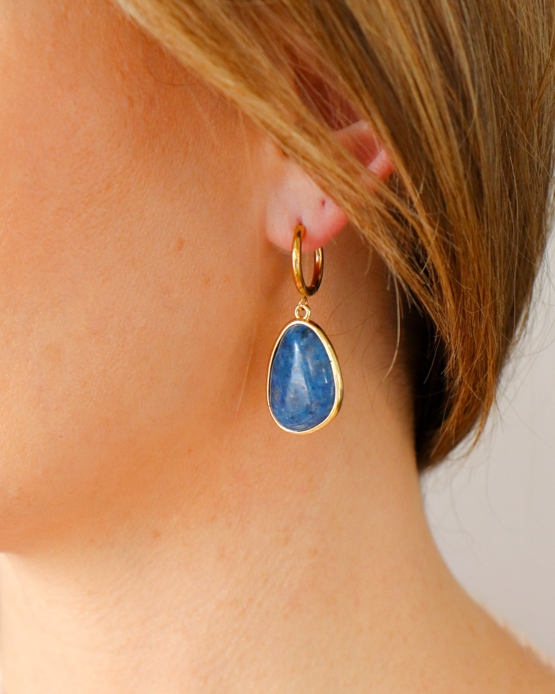 Blue Kyanite Huggie Hoop Drop Earrings