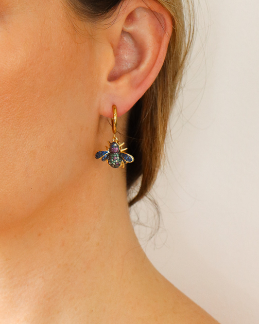 Crystal Bee Charm Hoop Earrings