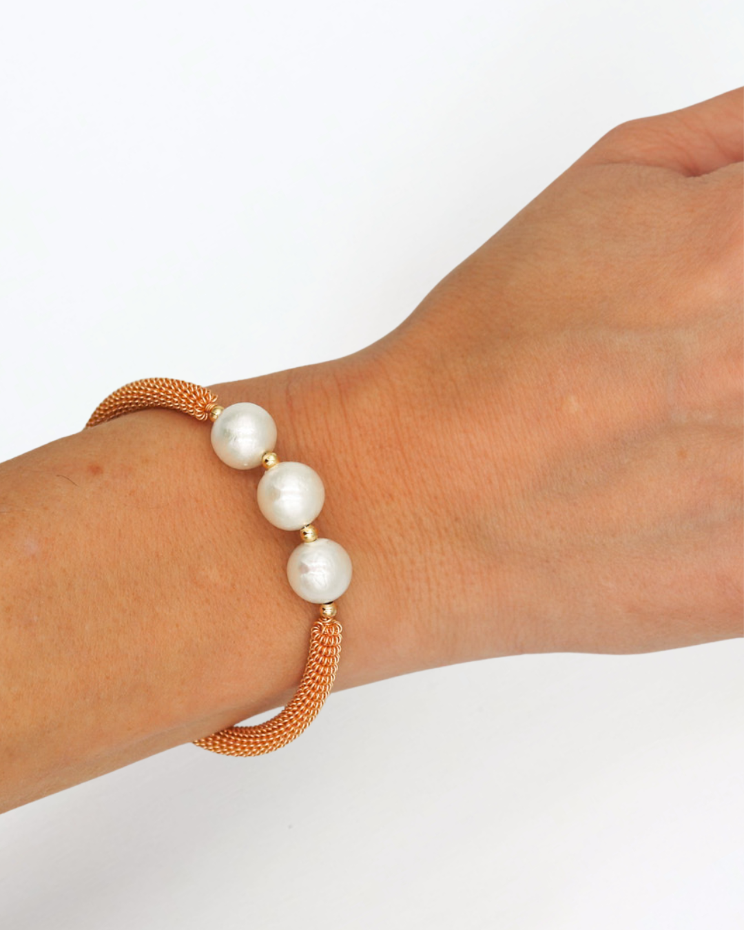 Triple Pearl Gold Mesh Cuff Bracelet