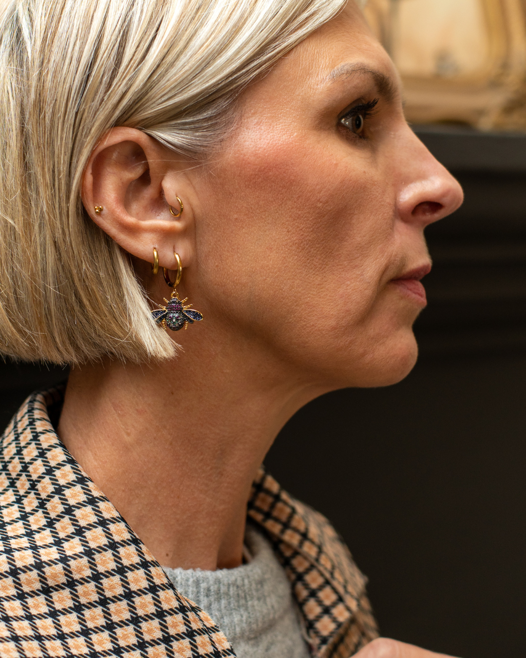 Crystal Bee Charm Hoop Earrings