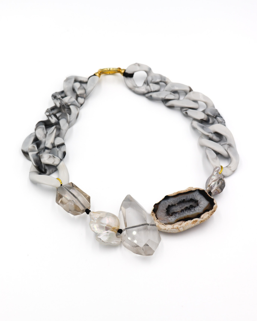 Agate, Quartz & Pearl Chain Necklace