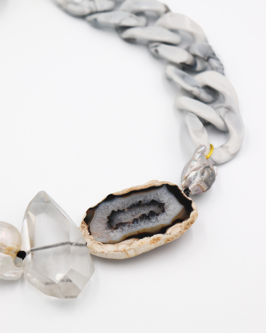 Agate, Quartz & Pearl Chain Necklace