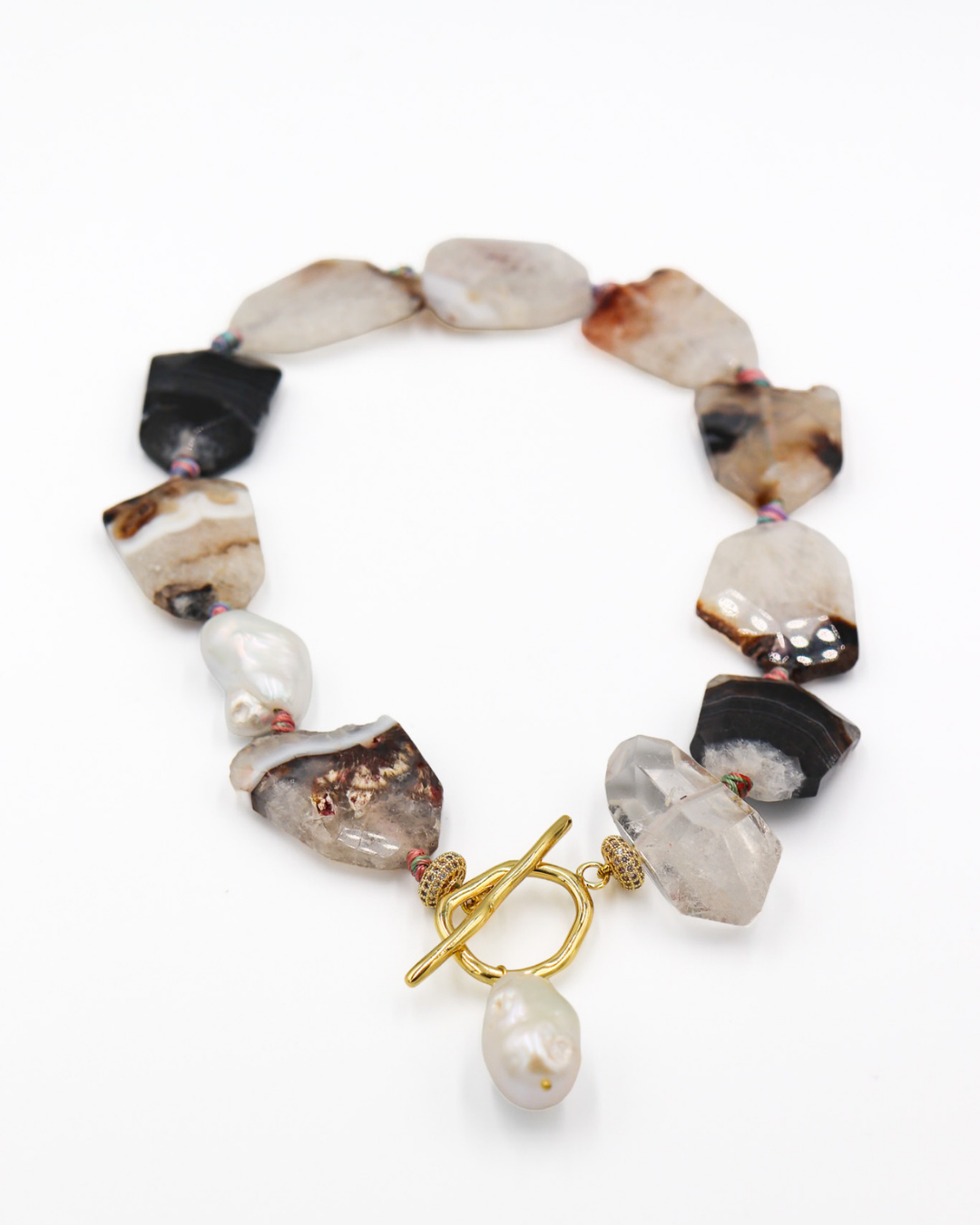 Agate, Quartz & Baroque Pearl Statement Necklace