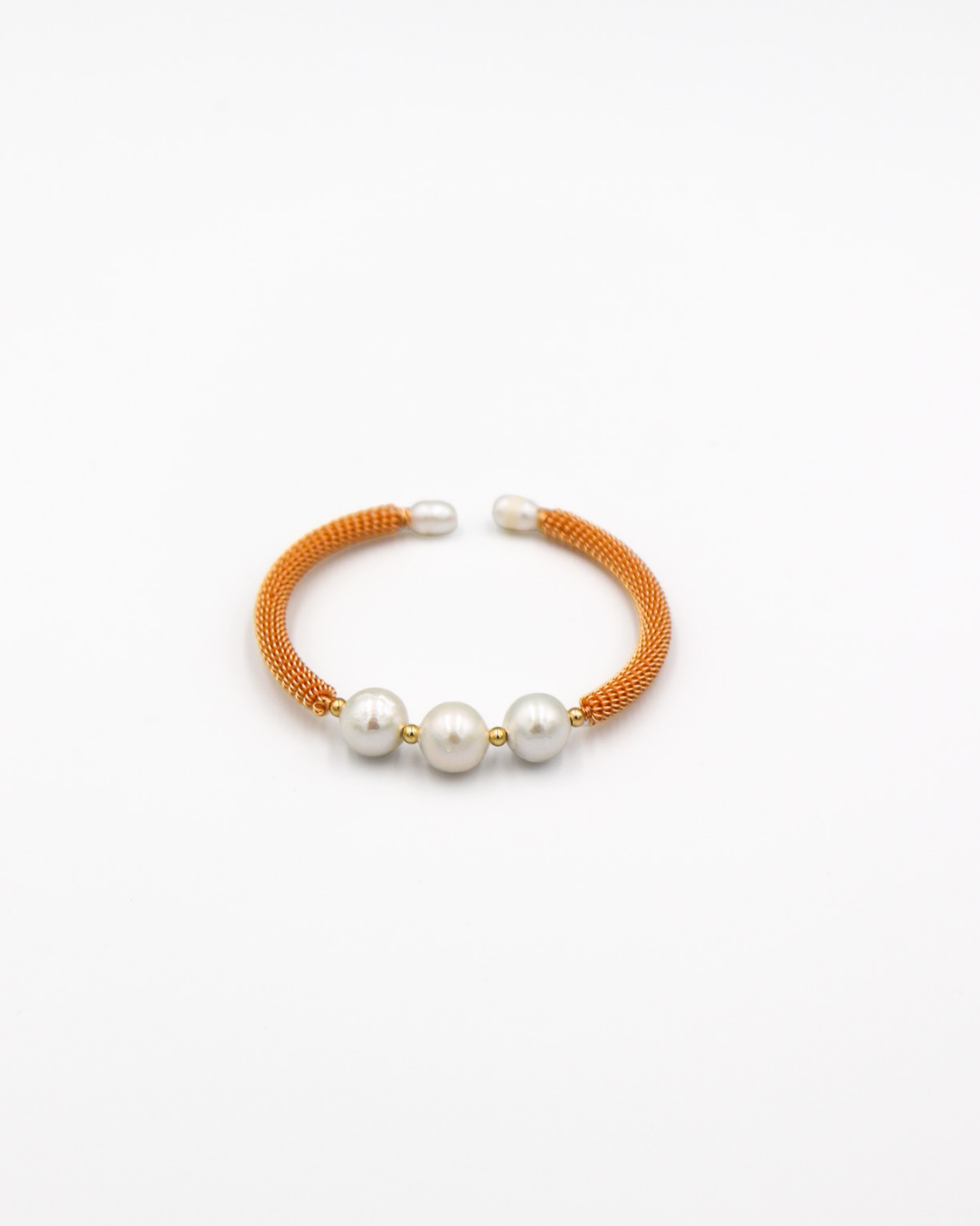 Triple Pearl Gold Mesh Cuff Bracelet