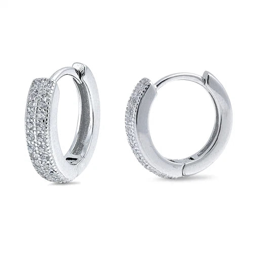 Triple-Row Pavé CZ Huggie Hoop Earrings