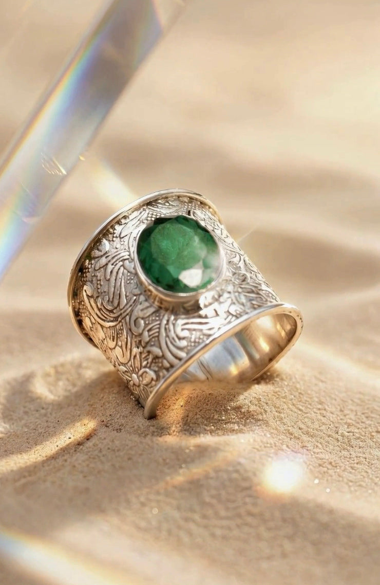 Emerald Wide Band Statement Ring