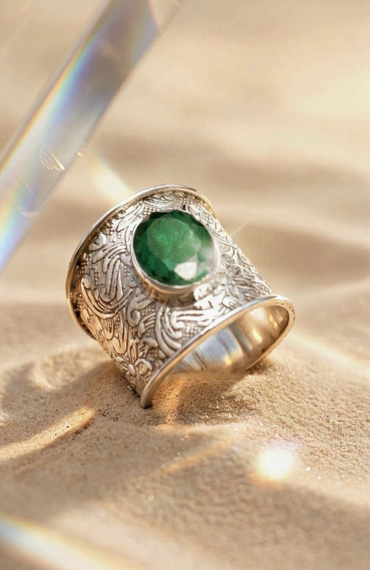 Emerald Wide Band Statement Ring