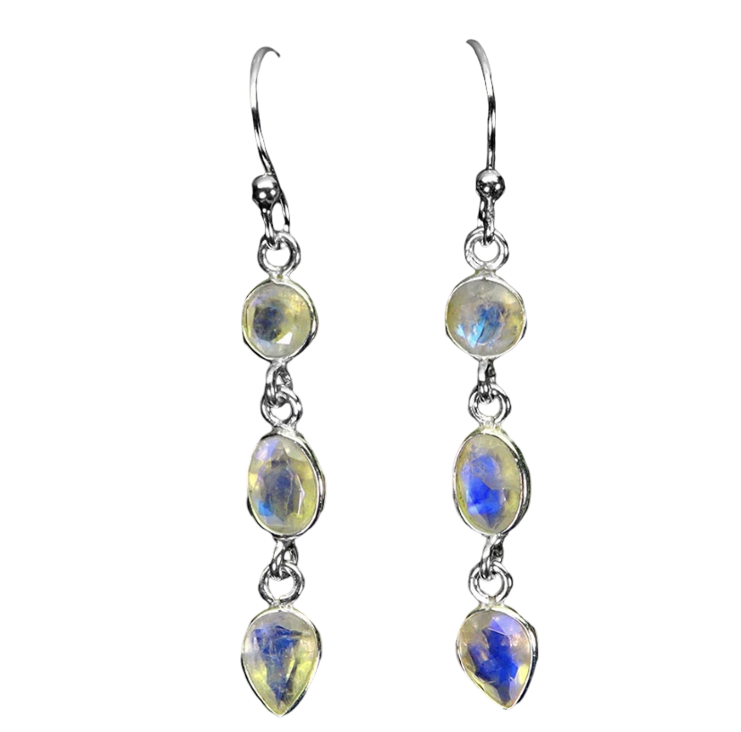 Triple Rainbow Moonstone Drop Earrings