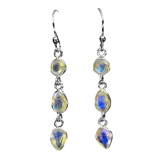 Triple Rainbow Moonstone Drop Earrings