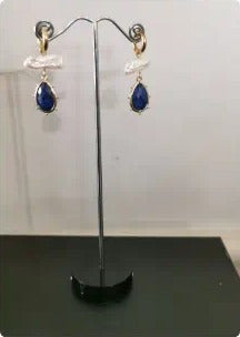 Blue teardrop earrings with baroque pearl