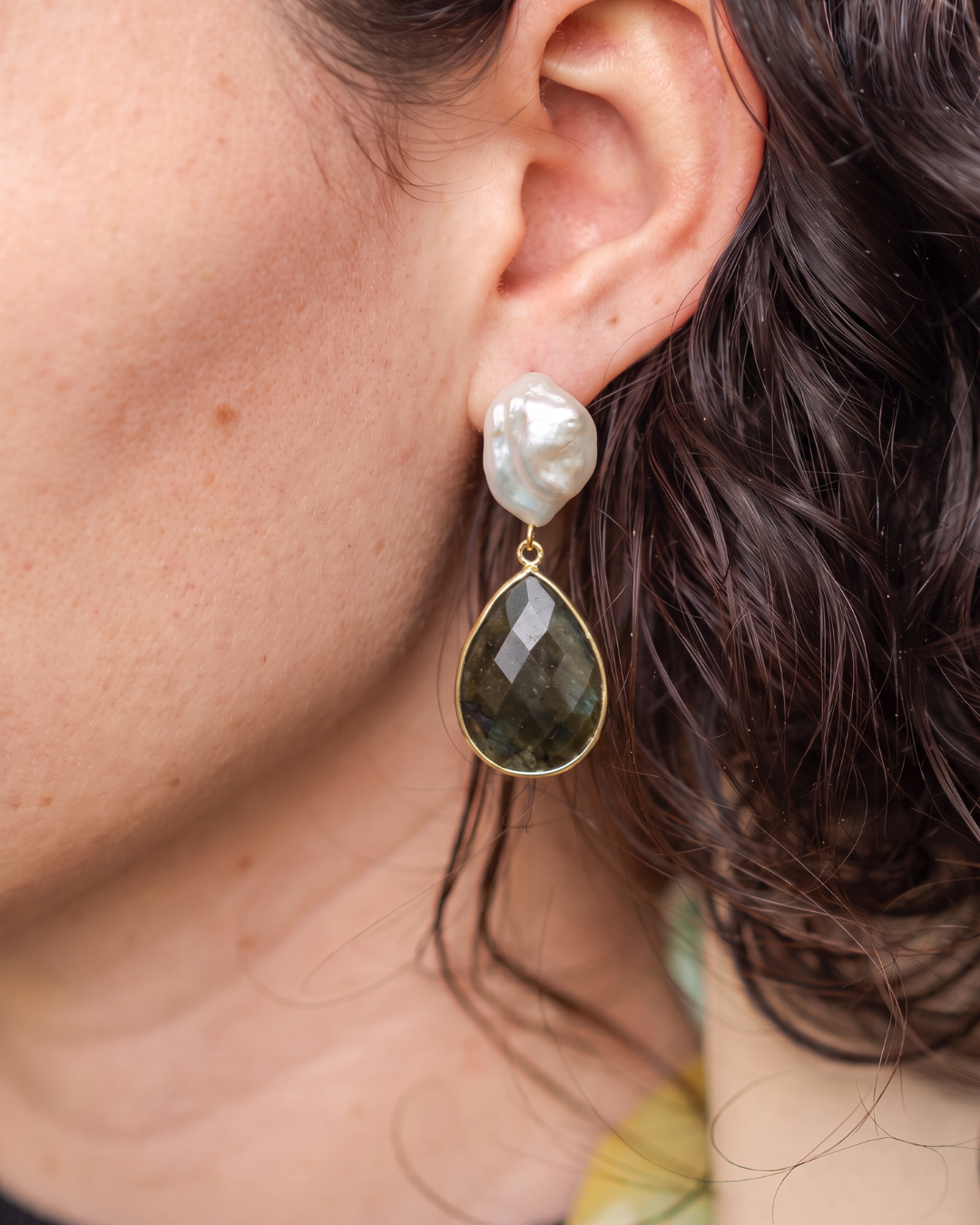Baroque Pearl and Smokey Quartz Earring