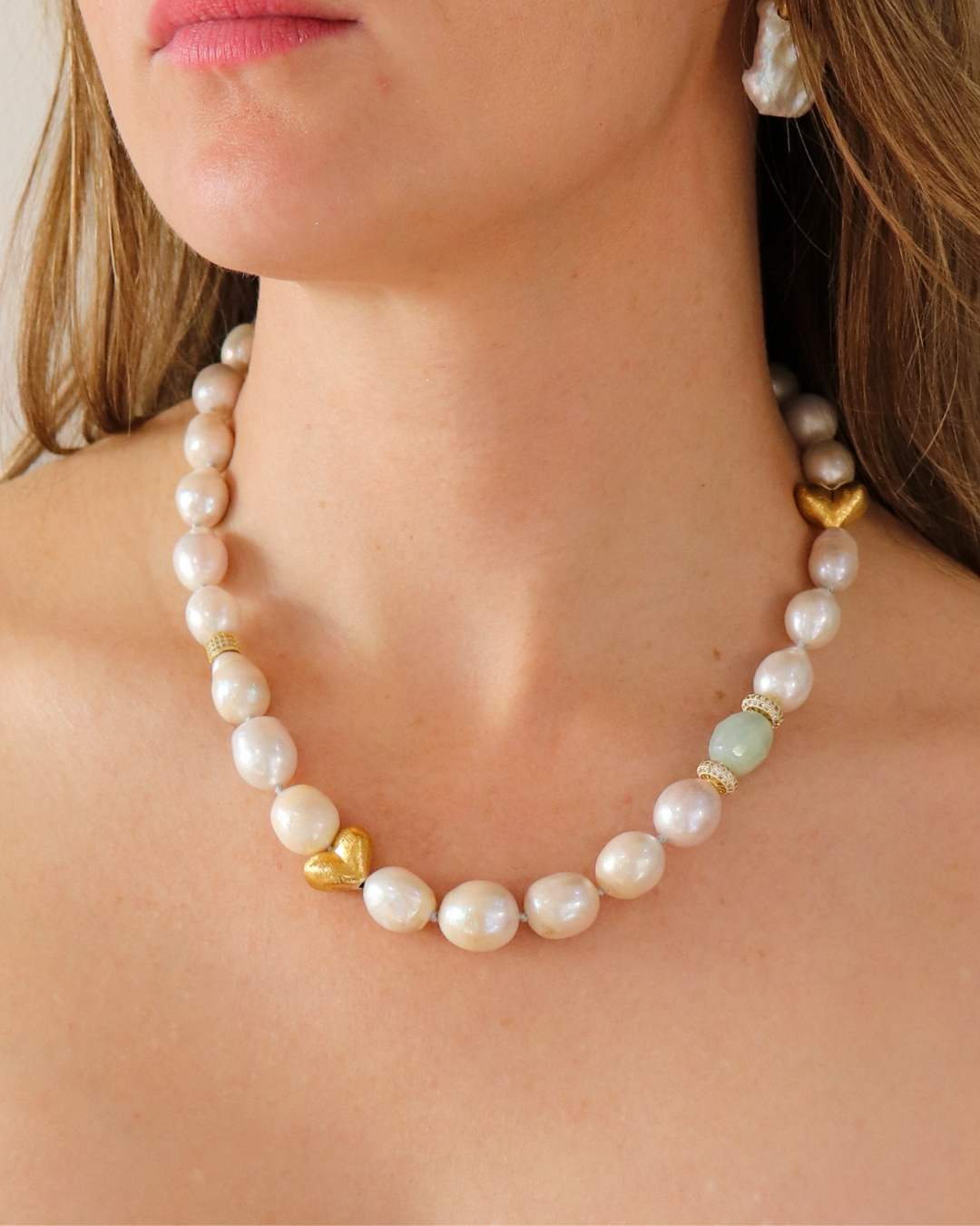 Pearl & Gold Heart Necklace